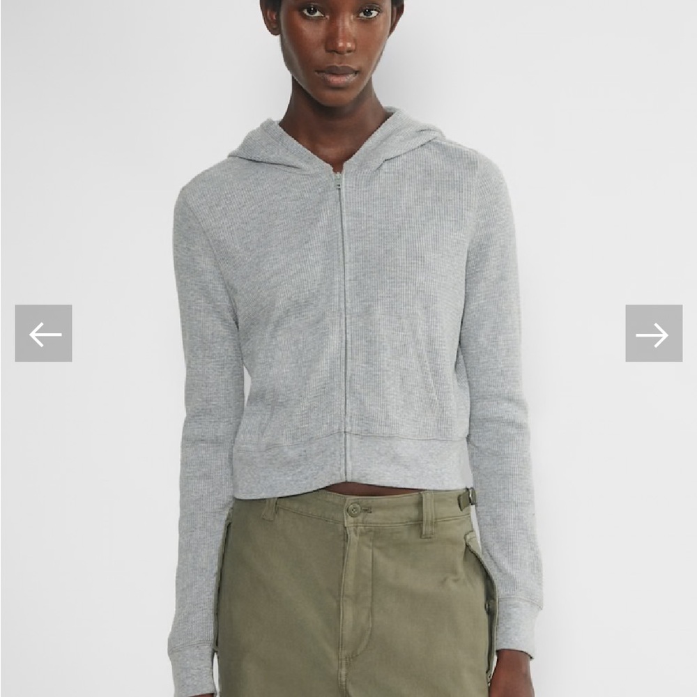 WHITE Women's waffle Zip-Up Hoodie
